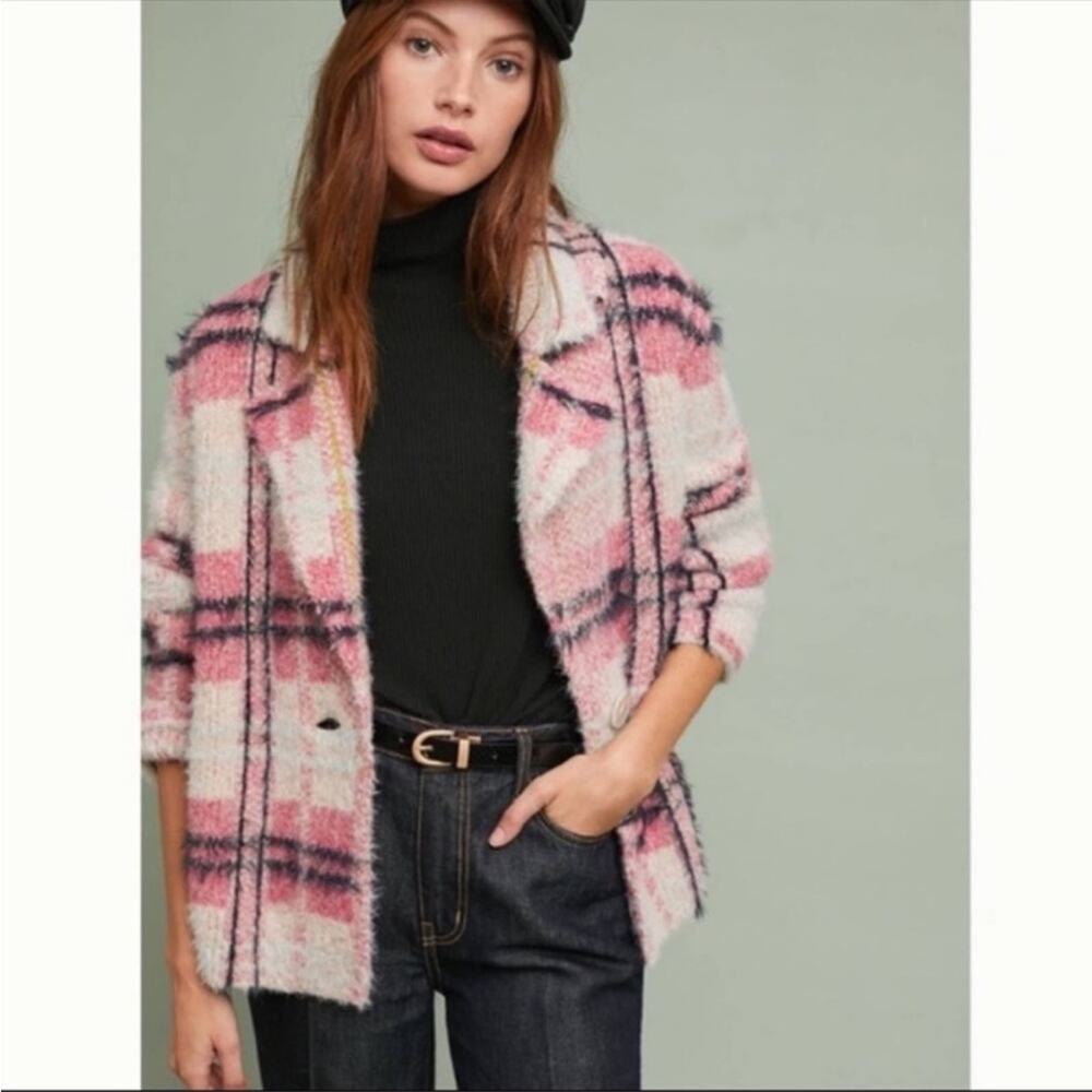 ANTHROPOLOGIE Maeve Aurelia Cozy Plaid Sweater Jacket Supper Soft - Picture 2 of 14